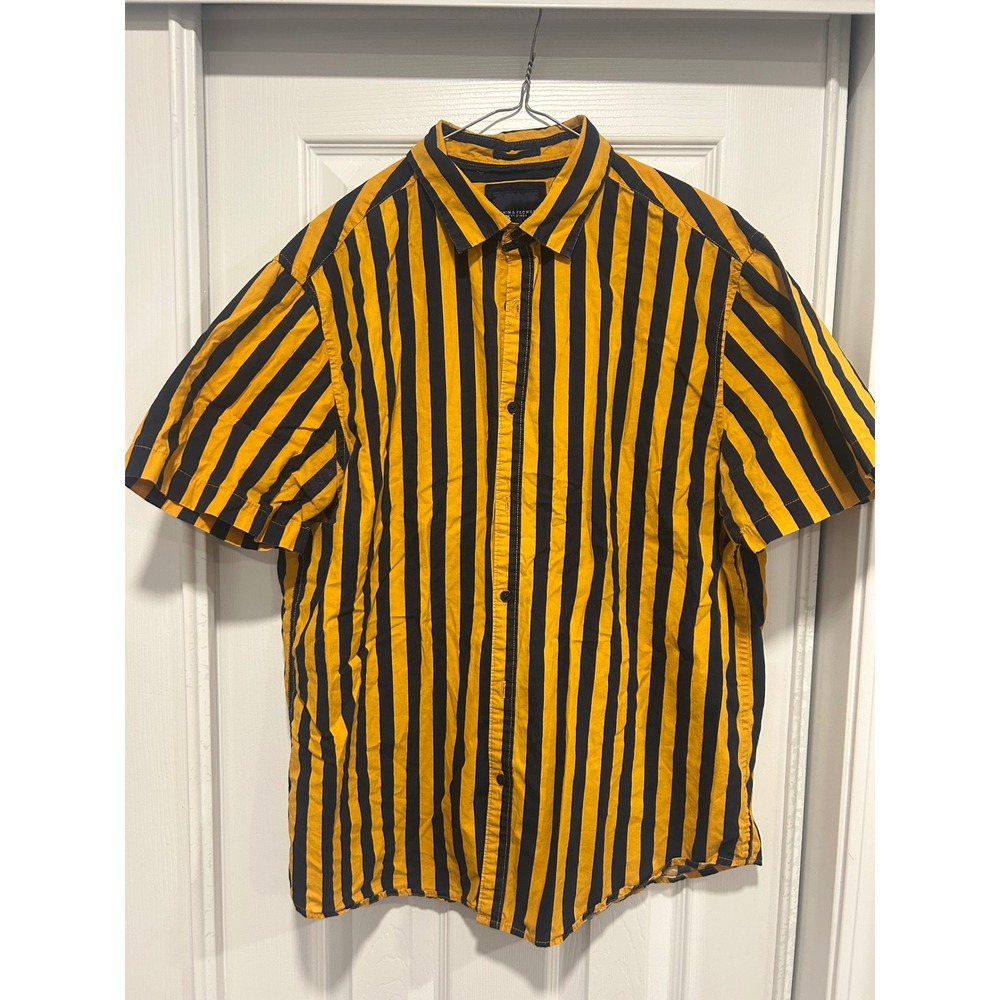 Denim & Flower Ricky Singh Mens XL Yellow Blue Stripe Short Sleeve Shirt
